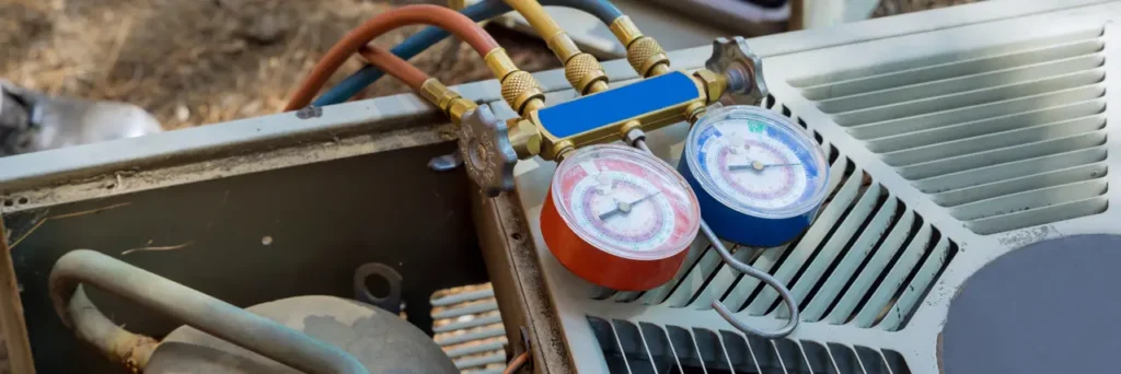 gauges checking for heat pump maintenance efficiency
